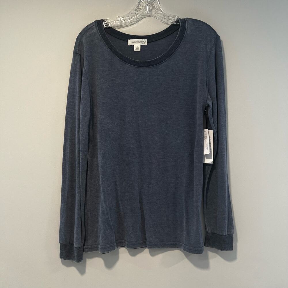 NWT Treasure & Bond Long Sleeve Scoop Neck Space Dyed Top Blue Gray Small